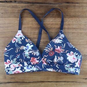 ATHLETA BLUE FLORAL ADJUSTABLE STRAPS PADDED SPORTS BRA SIZE XXS